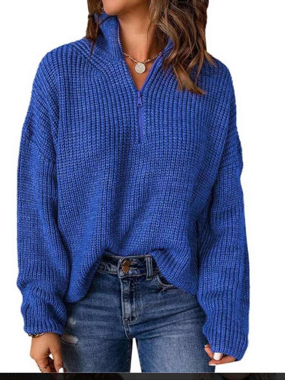 Dokotoo Women's Half Zip Pullover Sweater V-Neck Ribbed Knitted Loose - L